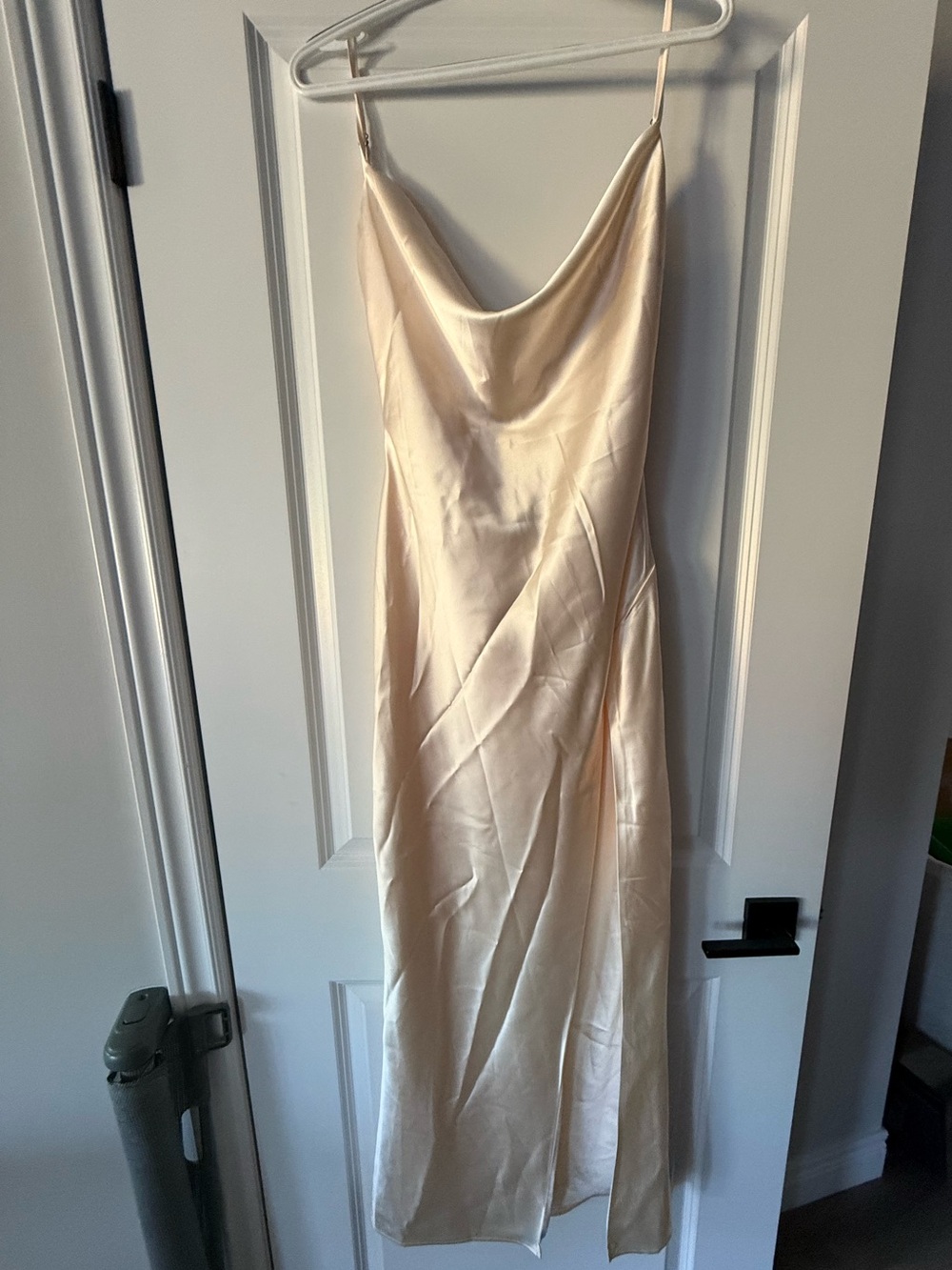 Ivory Satin Cowl Neck Maxi Dress